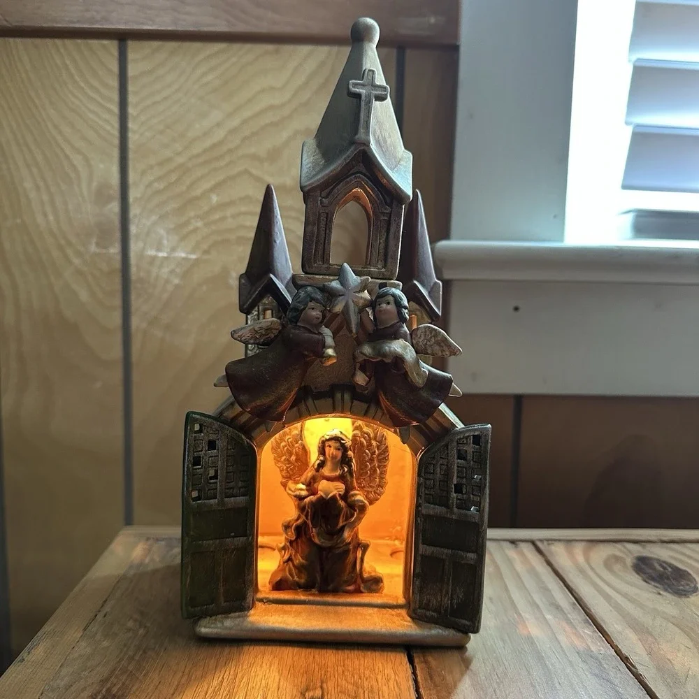 Vintage Cracker Barrel Christmas Village Light-up Angel In A Church Light‎ W/Box